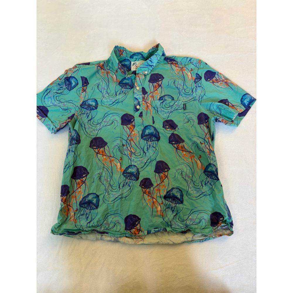 Chubbies Mens XXL Jellyfish Print Short Sleeve Button Up Shirt Teal Green